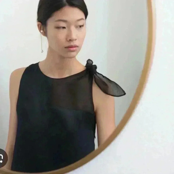 Mute by Joanne Lu M094 Black Patchwork Silk Bow Top New With Tag Size M - Picture 3 of 5